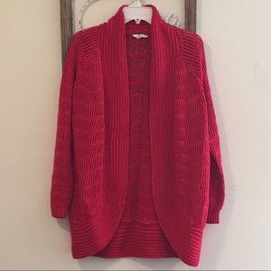 Red cardigan - open crochet look